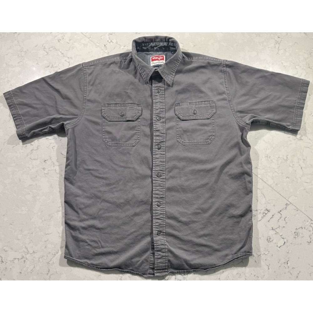 Wrangler Comfort Flex Shirt Mens Medium Gray Short Sleeve Button Up